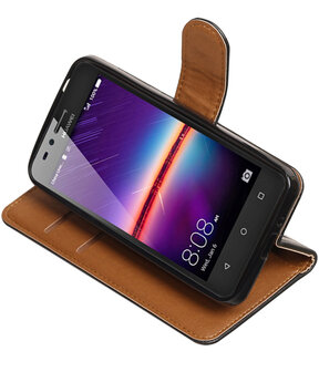 Zwart Pull-Up PU booktype wallet hoesje voor Huawei Y3 II