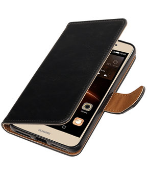 Zwart Pull-Up PU booktype wallet hoesje voor Huawei Y5 II