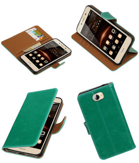 Groen Pull-Up PU booktype wallet hoesje voor Huawei Y5 II