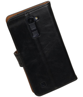 Zwart Pull-Up PU booktype wallet hoesje voor LG K10