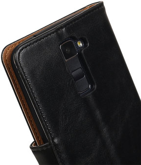 Zwart Pull-Up PU booktype wallet hoesje voor LG K10