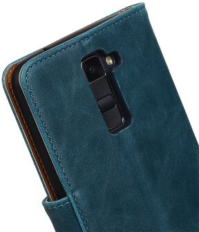 Blauw Pull-Up PU booktype wallet hoesje voor LG K10