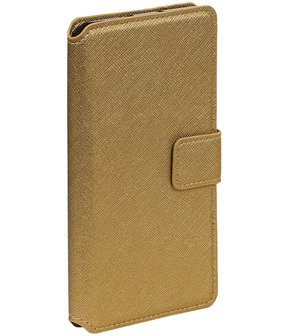 Goud Huawei P8 TPU wallet case booktype hoesje HM Book