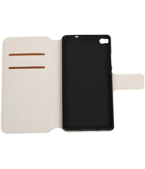 Wit Huawei P8 TPU wallet case booktype hoesje HM Book