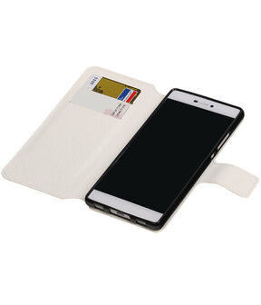 Wit Huawei P8 TPU wallet case booktype hoesje HM Book