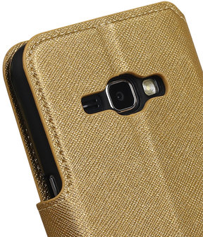 Goud Samsung Galaxy J1 2016 TPU wallet case booktype hoesje HM Book