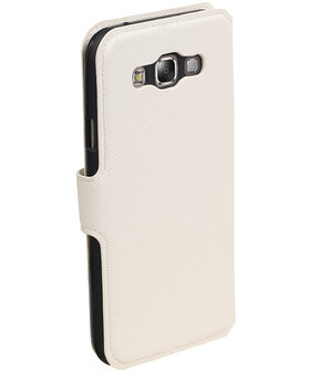 Wit Samsung Galaxy E5 TPU wallet case booktype hoesje HM Book