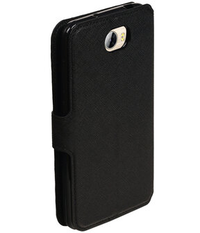 Zwart Huawei Y5 II TPU wallet case booktype hoesje HM Book