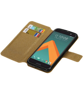 Goud HTC 10 TPU wallet case booktype hoesje HM Book