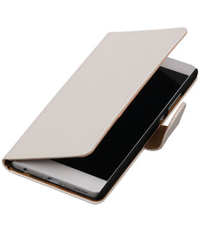 Wit Effen booktype wallet cover hoesje voor HTC One Mini