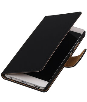 Zwart Effen booktype wallet cover hoesje voor HTC One Mini