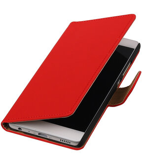 Rood Effen booktype wallet cover hoesje voor HTC One Mini