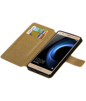 Goud Huawei Honor V8 TPU wallet case booktype hoesje HM Book