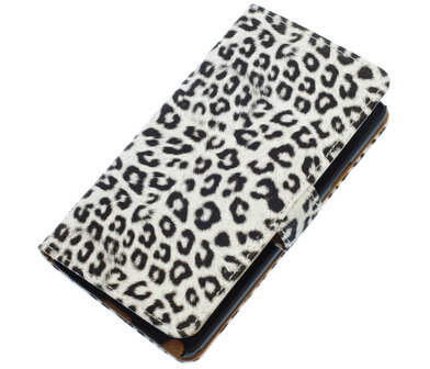 Wit Luipaard booktype wallet cover hoesje voor Huawei Ascend G510