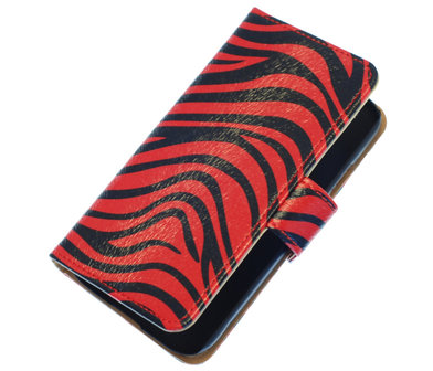 HTC One M7 Zebra Rood Booktype Wallet Hoesje