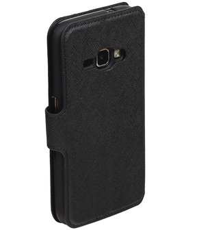 Zwart Samsung Galaxy J1 2016 TPU wallet case booktype hoesje HM Book