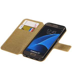 Goud Samsung Galaxy S7 TPU wallet case booktype hoesje HM Book