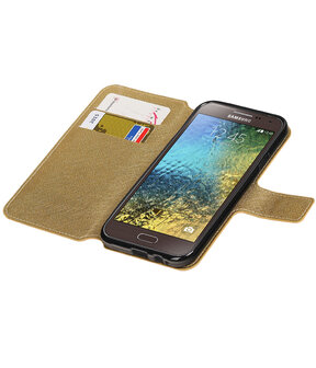 Goud Samsung Galaxy E5 TPU wallet case booktype hoesje HM Book