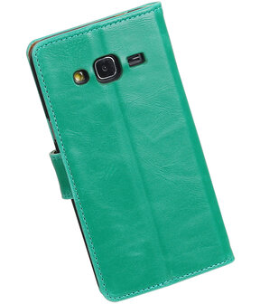 Groen Pull-Up PU booktype wallet hoesje voor Samsung Galaxy J3