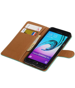 Groen Pull-Up PU booktype wallet hoesje voor Samsung Galaxy J3