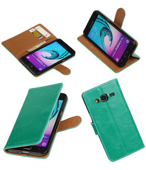 Groen Pull-Up PU booktype wallet hoesje voor Samsung Galaxy J3