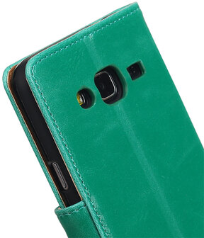 Groen Pull-Up PU booktype wallet hoesje voor Samsung Galaxy J3