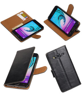 Zwart Pull-Up PU booktype wallet hoesje voor Samsung Galaxy J3