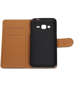 Zwart Pull-Up PU booktype wallet hoesje voor Samsung Galaxy J3