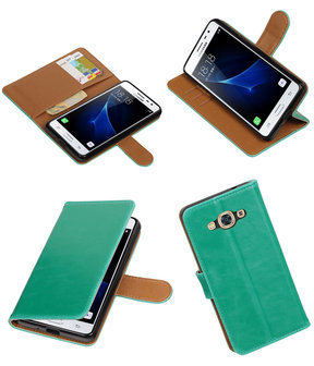 Groen Pull-Up PU booktype wallet hoesje voor Samsung Galaxy J3 Pro