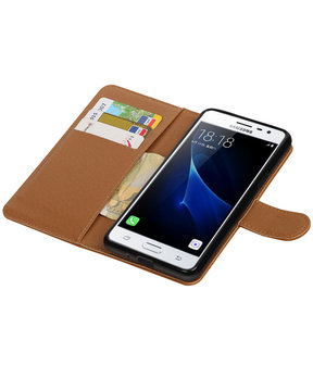 Bruin Pull-Up PU booktype wallet voor Hoesje voor Samsung Galaxy J3 Pro