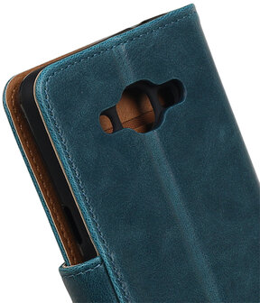 Blauw Pull-Up PU booktype wallet hoesje voor Samsung Galaxy J3 Pro