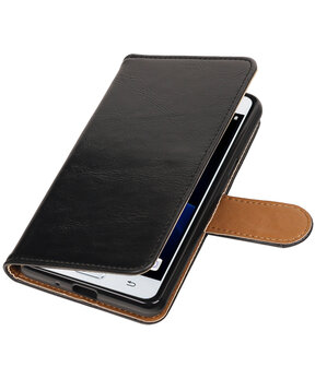 Zwart Pull-Up PU booktype wallet hoesje voor Samsung Galaxy J3 Pro