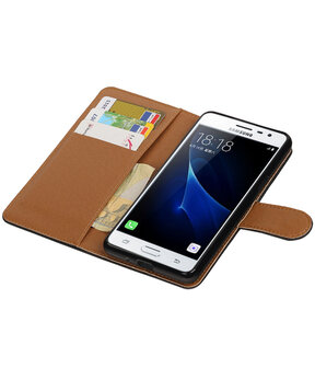 Zwart Pull-Up PU booktype wallet hoesje voor Samsung Galaxy J3 Pro