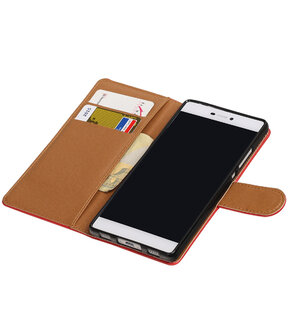 Rood Pull-Up PU booktype wallet hoesje voor Huawei P8