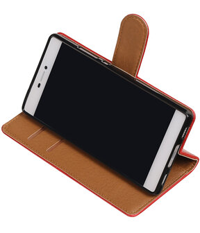 Rood Pull-Up PU booktype wallet hoesje voor Huawei P8