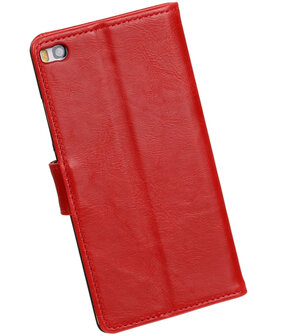 Rood Pull-Up PU booktype wallet hoesje voor Huawei P8