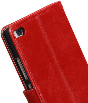 Rood Pull-Up PU booktype wallet hoesje voor Huawei P8