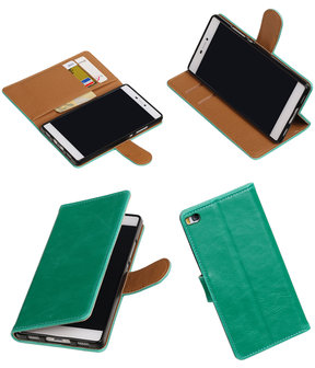 Groen Pull-Up PU booktype wallet hoesje voor Huawei P8