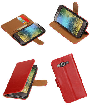 Rood Pull-Up PU booktype wallet hoesje voor Samsung Galaxy E5