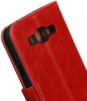 Rood Pull-Up PU booktype wallet voor Hoesje voor Samsung Galaxy E5