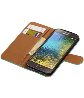 Groen Pull-Up PU booktype wallet hoesje voor Samsung Galaxy E5