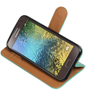 Groen Pull-Up PU booktype wallet hoesje voor Samsung Galaxy E5