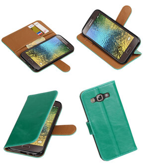 Groen Pull-Up PU booktype wallet hoesje voor Samsung Galaxy E5