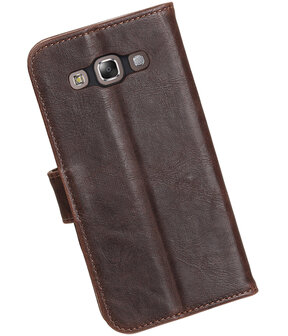 Mocca Pull-Up PU booktype wallet hoesje voor Samsung Galaxy E5