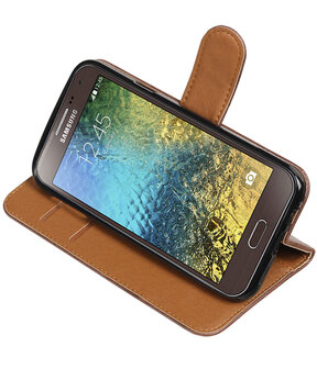 Mocca Pull-Up PU booktype wallet hoesje voor Samsung Galaxy E5