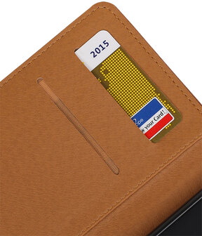 Mocca Pull-Up PU booktype wallet hoesje voor Samsung Galaxy E5