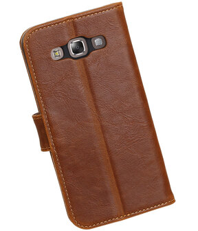 Bruin Pull-Up PU booktype wallet hoesje voor Samsung Galaxy E5