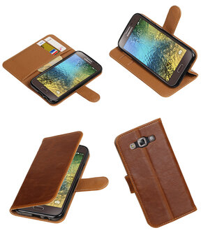 Bruin Pull-Up PU booktype wallet hoesje voor Samsung Galaxy E5