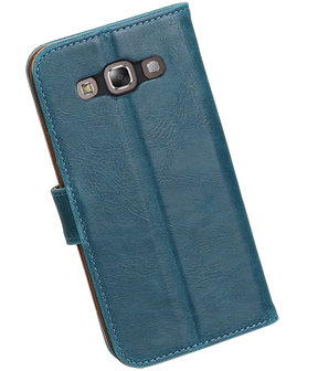 Blauw Pull-Up PU booktype wallet hoesje voor Samsung Galaxy E5