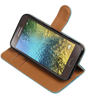 Blauw Pull-Up PU booktype wallet hoesje voor Samsung Galaxy E5